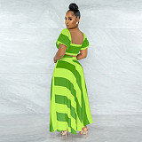 Striped Short Sleeve Crop Top and Long Maxi Skirt Set JLY-19312