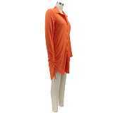 Long Sleeve Drawstring Ruched Button Shirt Dress HANI-078