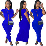 Short Sleeve O-neck Bodycon Ruched Basic Dresses TE-4403