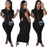 Short Sleeve O-neck Bodycon Ruched Basic Dresses TE-4403