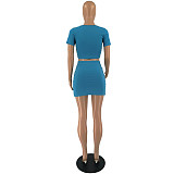 Short Sleeve T Shirt Crop Tops+Ruched Mini Skirt Set FOS-8200