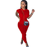 Short Sleeve O-neck Bodycon Ruched Basic Dresses TE-4403