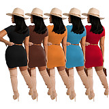 Short Sleeve T Shirt Crop Tops+Ruched Mini Skirt Set FOS-8200
