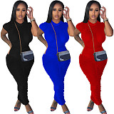 Short Sleeve O-neck Bodycon Ruched Basic Dresses TE-4403