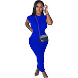 Short Sleeve O-neck Bodycon Ruched Basic Dresses TE-4403