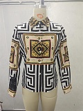 Classic Print Turn Down Collar Long Sleeve Shirts Blouse OYW-20650