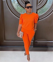 Solid Puff Short Sleeve T Shirt Jogger Pants Set YIM-249
