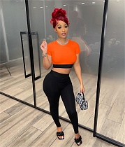 Fitness Short Sleeve Crop Top Skinny Pants Sets YIM-252