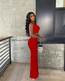 One Shoulder Crop Top Side Slit Skirt Two Piece Set WSM-5306
