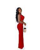 One Shoulder Crop Top Side Slit Skirt Two Piece Set WSM-5306