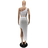 One Shoulder Crop Top Side Slit Skirt Two Piece Set WSM-5306