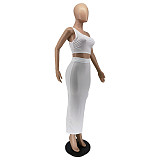 One Shoulder Crop Top Side Slit Skirt Two Piece Set WSM-5306