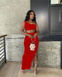 One Shoulder Crop Top Side Slit Skirt Two Piece Set WSM-5306
