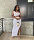 One Shoulder Crop Top Side Slit Skirt Two Piece Set WSM-5306