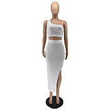 One Shoulder Crop Top Side Slit Skirt Two Piece Set WSM-5306