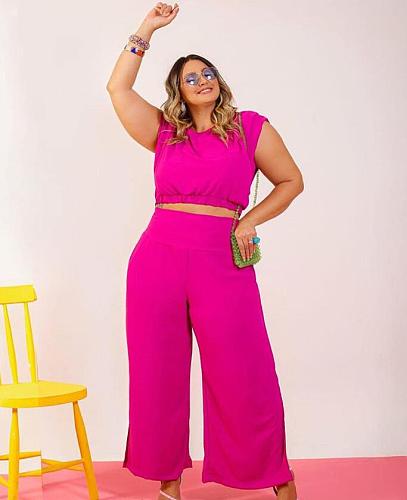 Short Sleeve Crop Top Shirt Loose Wide Leg Pants Set PINH-13271
