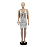 Cut Out Spaghetti Strap Ruched Drawstring Sexy Dress DD-88152