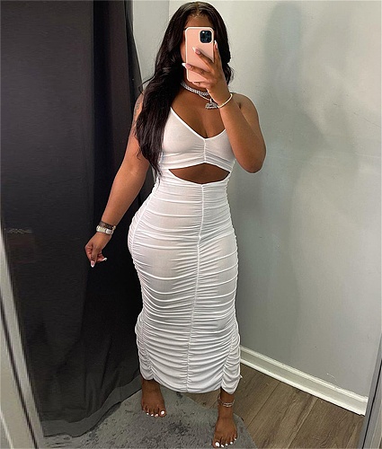 Ruched Halter Backless Cut Out Bodycon Sexy Dress GLS-10087