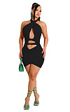 Cross Halter Sleeveless Cut Out Bodycon Dress ZAND-31198