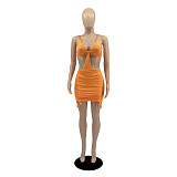 Cut Out Spaghetti Strap Ruched Drawstring Sexy Dress DD-88152