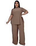 Casual Short Sleeve Shirt and Wide Leg Pants Set ASL-7070