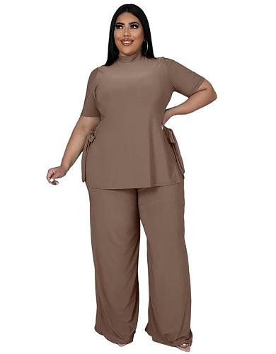 Casual Short Sleeve Shirt and Wide Leg Pants Set ASL-7070