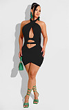 Cross Halter Sleeveless Cut Out Bodycon Dress ZAND-31198