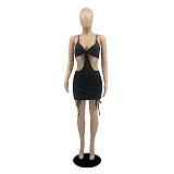 Cut Out Spaghetti Strap Ruched Drawstring Sexy Dress DD-88152