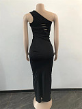 One Shoulder Solid Lace Up Sleeveless Cut Out Dresses OSM-3336