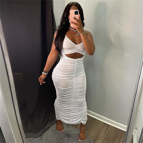 Ruched Halter Backless Cut Out Bodycon Sexy Dress GLS-10087