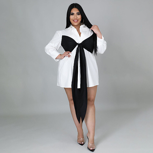Plus Size Bow Knot Long Sleeve Blouse Shirt Dress HANI-015