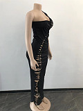 One Shoulder Solid Lace Up Sleeveless Cut Out Dresses OSM-3336