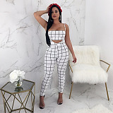 Plaid Strapless Crop Top+Skinny Jumpsuit Matching Sets BN-9065