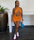 Solid Color Cross Halter Hollow Out Ruched Mini Dress MA-450