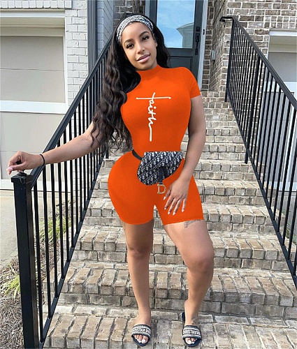 Solid O Neck Short Sleeve Fitness Bodycon Rompers OYF-8293