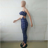 Plaid Strapless Crop Top+Skinny Jumpsuit Matching Sets BN-9065