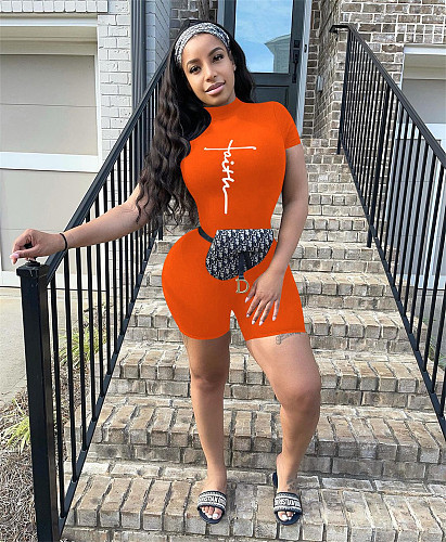 Solid O Neck Short Sleeve Fitness Bodycon Rompers OYF-8293