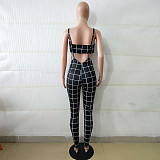 Plaid Strapless Crop Top+Skinny Jumpsuit Matching Sets BN-9065