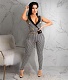 Sleeveless Lapel Deep V Sheath Plaid Jumpsuits ASL-6563