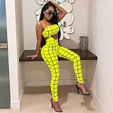 Plaid Strapless Crop Top+Skinny Jumpsuit Matching Sets BN-9065