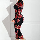 Plus Size Off Shoulder Floral Print Long Sleeve Dress OSS-22197