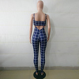 Plaid Strapless Crop Top+Skinny Jumpsuit Matching Sets BN-9065