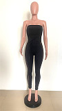 Mesh Patchwork Tie Up Front Sleeveless Jumpsuit HMS-5541