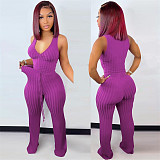 Deep V Neck Drawstring Tie Up Top Full Pants 2 Piece Set NY-2376