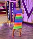 Rainbow Striped Print Body-shaping Short Sleeve Dress FNN-8659