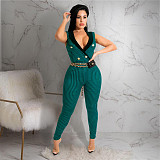 Sleeveless Lapel Deep V Sheath Plaid Jumpsuits ASL-6563