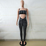 Plaid Strapless Crop Top+Skinny Jumpsuit Matching Sets BN-9065