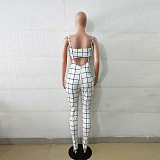 Plaid Strapless Crop Top+Skinny Jumpsuit Matching Sets BN-9065
