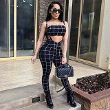 Plaid Strapless Crop Top+Skinny Jumpsuit Matching Sets BN-9065