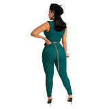 Sleeveless Lapel Deep V Sheath Plaid Jumpsuits ASL-6563